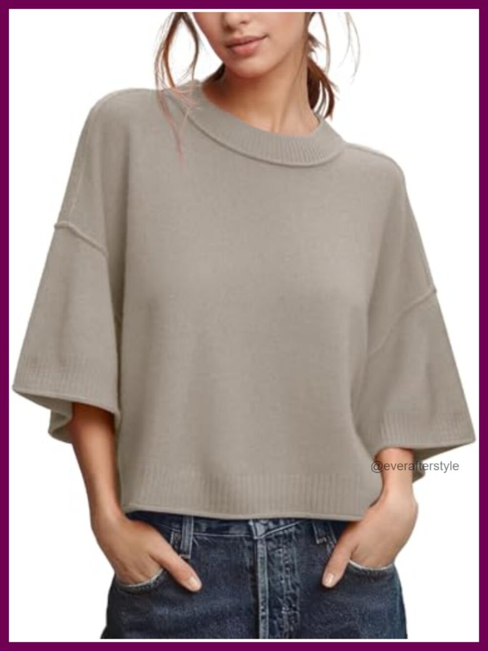 Oversized Crop Sweater Short Sleeve Loose Fit Knit Pullover